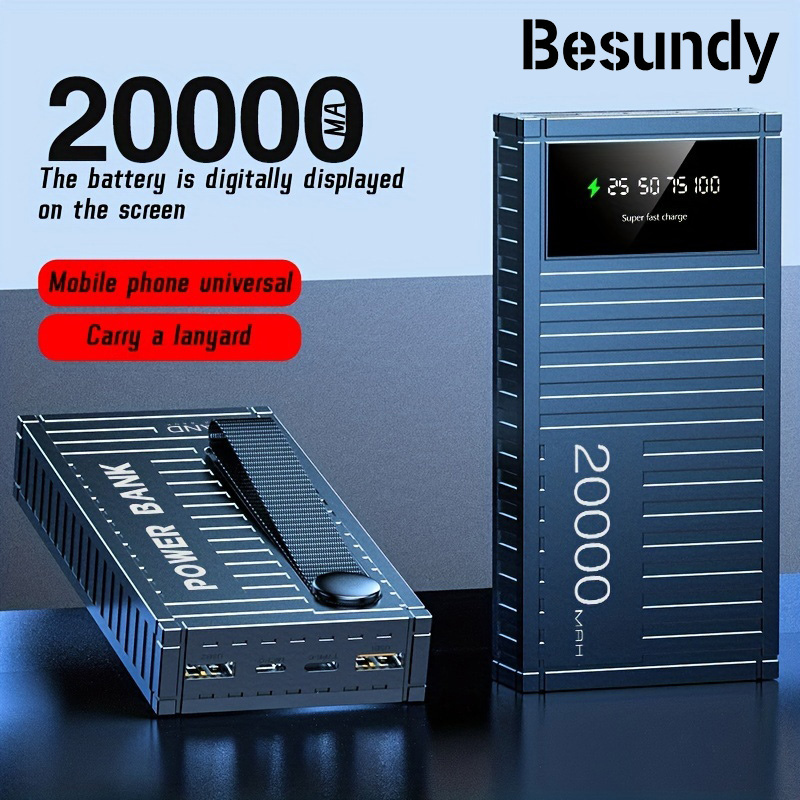 【Besundy】20000mAh Punk Style Container LED Power Bank Real Mark Capacity Portable Stylish Battery Charger Dual USB Powerbank Compatible with iPhone Xiaomi Tecno Samsung Infinix Phone Tablet