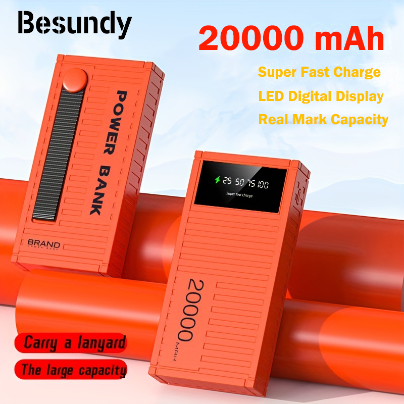 【Besundy】20000mAh Punk Style Container LED Power Bank Real Mark Capacity Portable Stylish Battery Charger Dual USB Powerbank Compatible with iPhone Xiaomi Tecno Samsung Infinix Phone Tablet