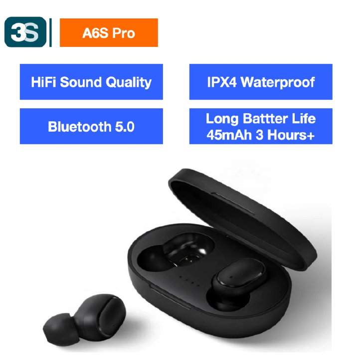 A6S Pro MiPods Wireless Headphones 5.0 Bluetooth Earphones HIFI Lossless Sound Headsets Sport Mini TWS Earbuds For Smartphones