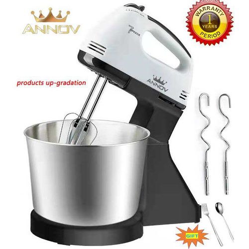 SCARLET  7-Speed Portable Hand Mixer With Bowl 1spoon 1 Fork Those tiresome tasks of beating eggs, cake batter and mixing of flour is simplified to just a push of a button with the mixer