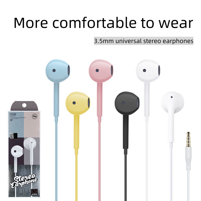 3.5mm In-ear colorful earphones with microphone and inline control, compatible with Apple, Android, and Samsung Huawei OPPO VIVO phones, emphasizing heavy bass