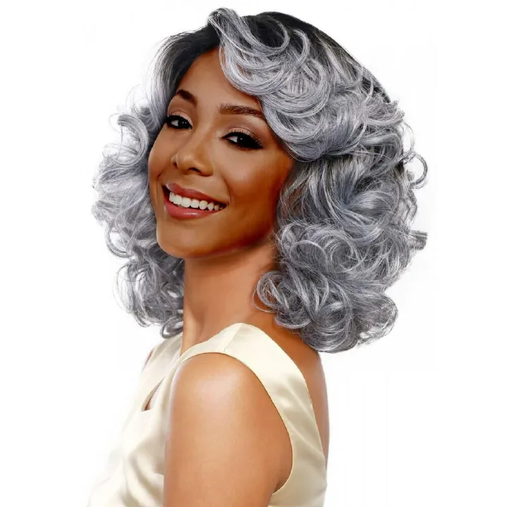 Women's short curly hair Grandma's gray synthetic fiber wig Women's headgear wigs short curly hair middle  ladies wigs new fashion wave wig shoulder length ladies  17 inch