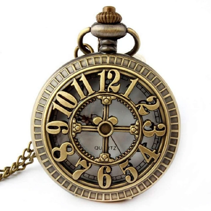 0723 Fashion Accessories Women watches  Pocket watches for man casual Large 45mm circular chain vintage bronze skull shaped pocket watch with digital hollow out pocket watch