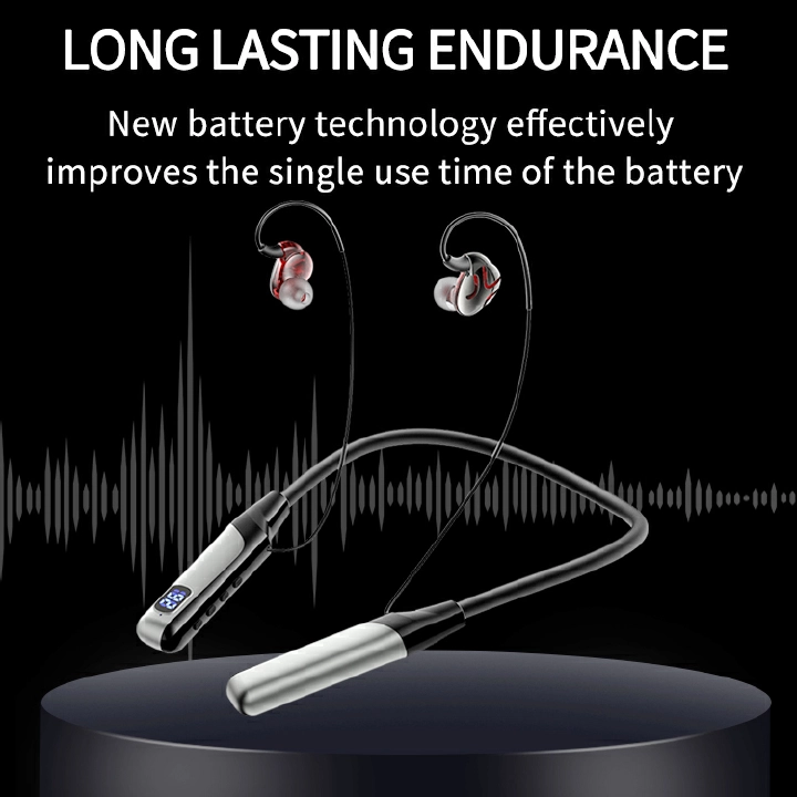 Lune Goose Wireless Bluetooth Headset Bass Stereo Hifi Earphones Neckband Waterproof Sports Headphones Long Endurance LED Display with MIC and TF Earphones In ear