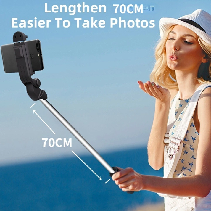 LANGTOU-2023 new wireless selfie tripod Bluetooth foldable monopod with LED light remote shutter control for IOS Android (100cm) White