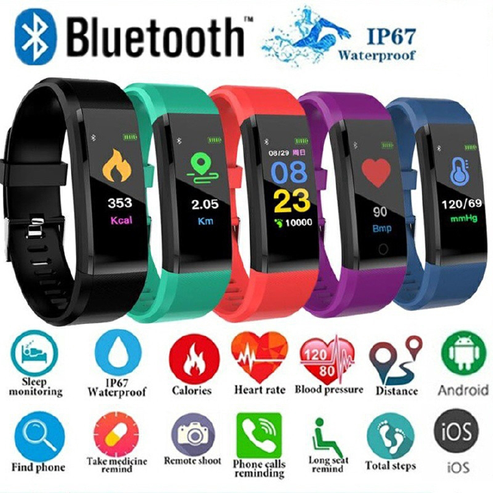 LANGTOU - new 115plus [five colors] IPX7 waterproof smart bracelet fitness sports blood pressure heart rate monitor smart watch wristband bracelet for smart watches