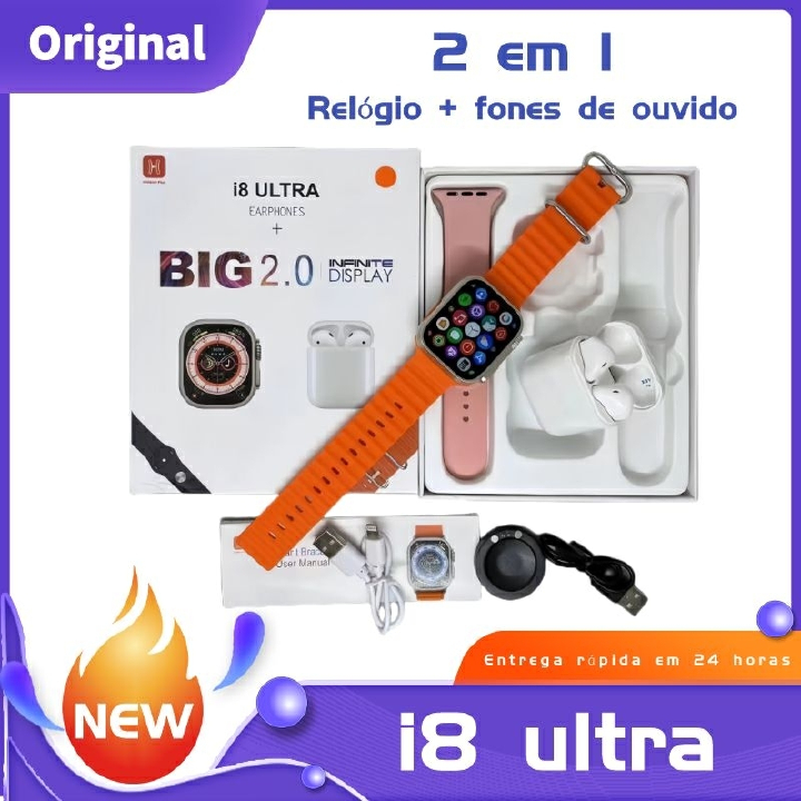 LANGTOU [Original + Quality Assurance] i8 Ultra Smartwatch TWS Headset 2 in 1 BT Call BIG Smartwatch 2.0 inch 49mm Smartwatch