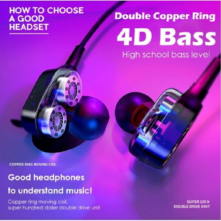 2023 new dual moving coil headphones in-ear heavy bass in-line audiophile HIFI subwoofer cross-border explosive cell phone computer universal