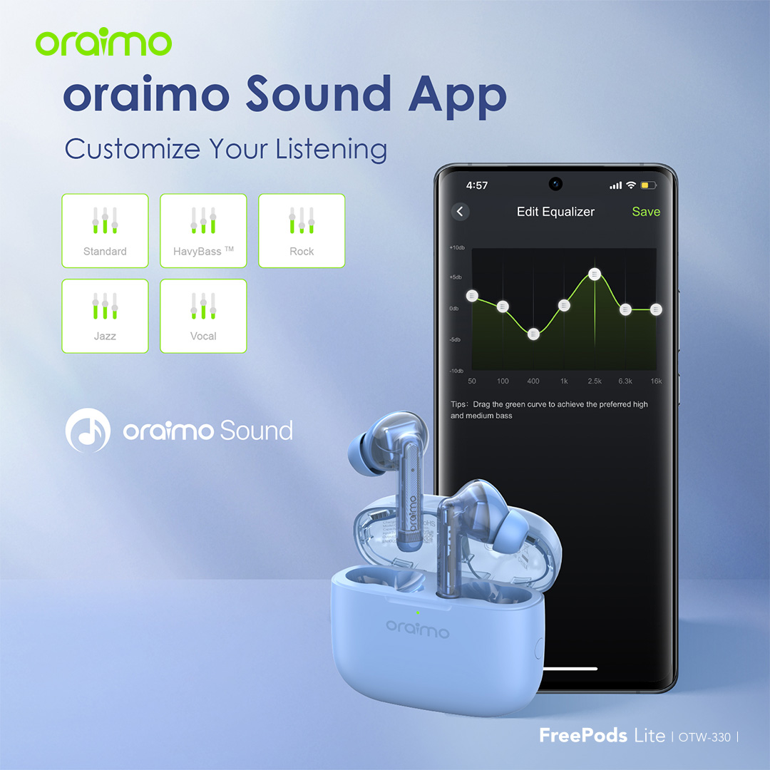 {NEW YEAR SALE} Oraimo FreePods Lite MODEL OTW-330  ENC 40-hour Playtime Havybass True Wireless Earbuds With APP control  Bluetooth earphone