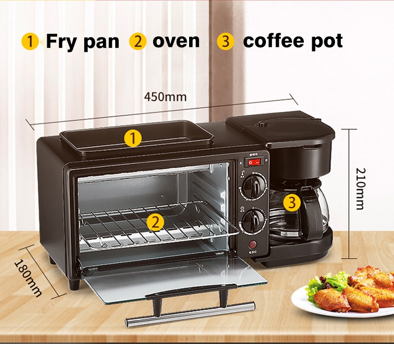 Three in one coffee maker electric oven Home breakfast machine toaster grill pan bread toaster