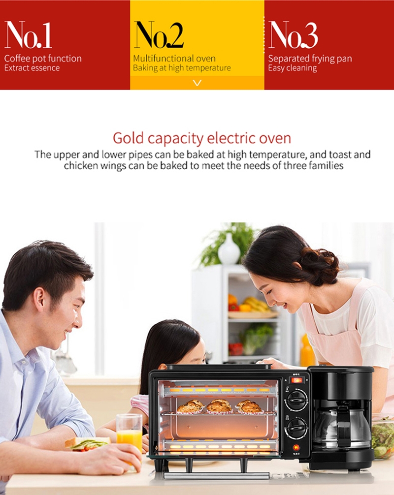 Three in one coffee maker electric oven Home breakfast machine toaster grill pan bread toaster