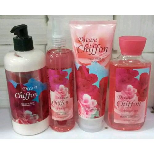 4 Pack Dear Body Luxuries Dream Chiffon Shower Gel ,Splash & Cream Sweet Fresh Scent Keep Fresh Skin Care Shower Gel Body Cream Lotion Body Washes Signature Collection Body Luxuries