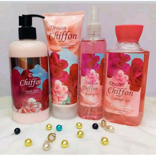 4 Pack Dear Body Luxuries Dream Chiffon Shower Gel ,Splash & Cream Sweet Fresh Scent Keep Fresh Skin Care Shower Gel Body Cream Lotion Body Washes Signature Collection Body Luxuries