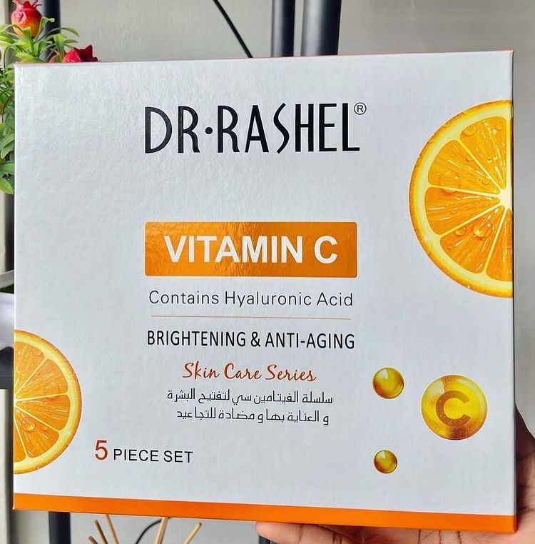 5 Pack Dr Rashel Vitamin C  Serum, Toner, Facial Cleanser, Cleansing Milk Skin Care 5 Items, Contains Hyaluronic Acid, Anti Aging and Collagen Essence ( Pack Of 5 Piece Set ) Dr. Rashel Skin Care Set