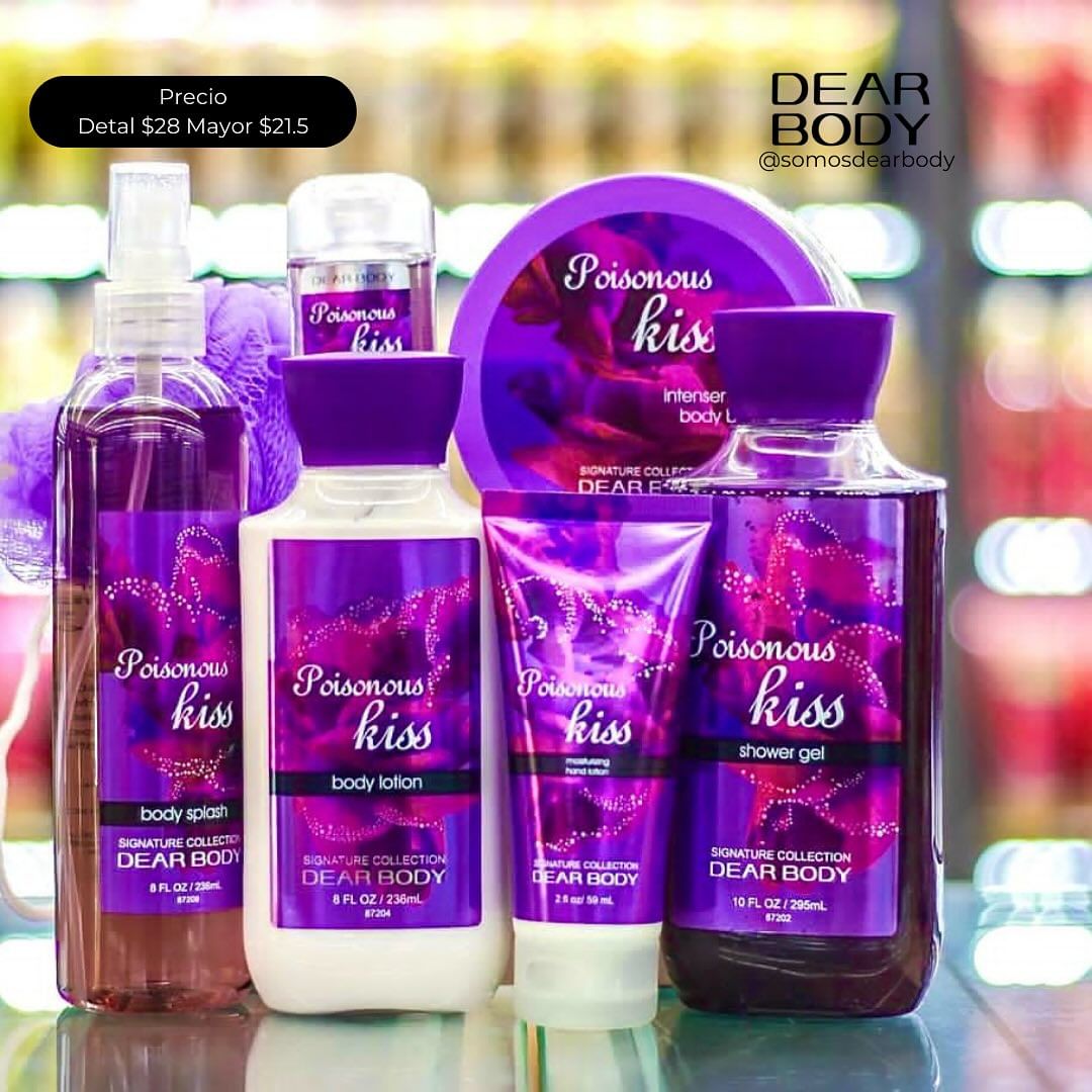 5 in 1 Set Dear Body Poisonus Kiss Shower Gel ,Splash, Cream ,Lotion and Butter Sweet Fresh Scent Keep Fresh Body Washes 5 in 1 Set Healthy and Beauty Skin Care Set Signature Collection Body Luxuries