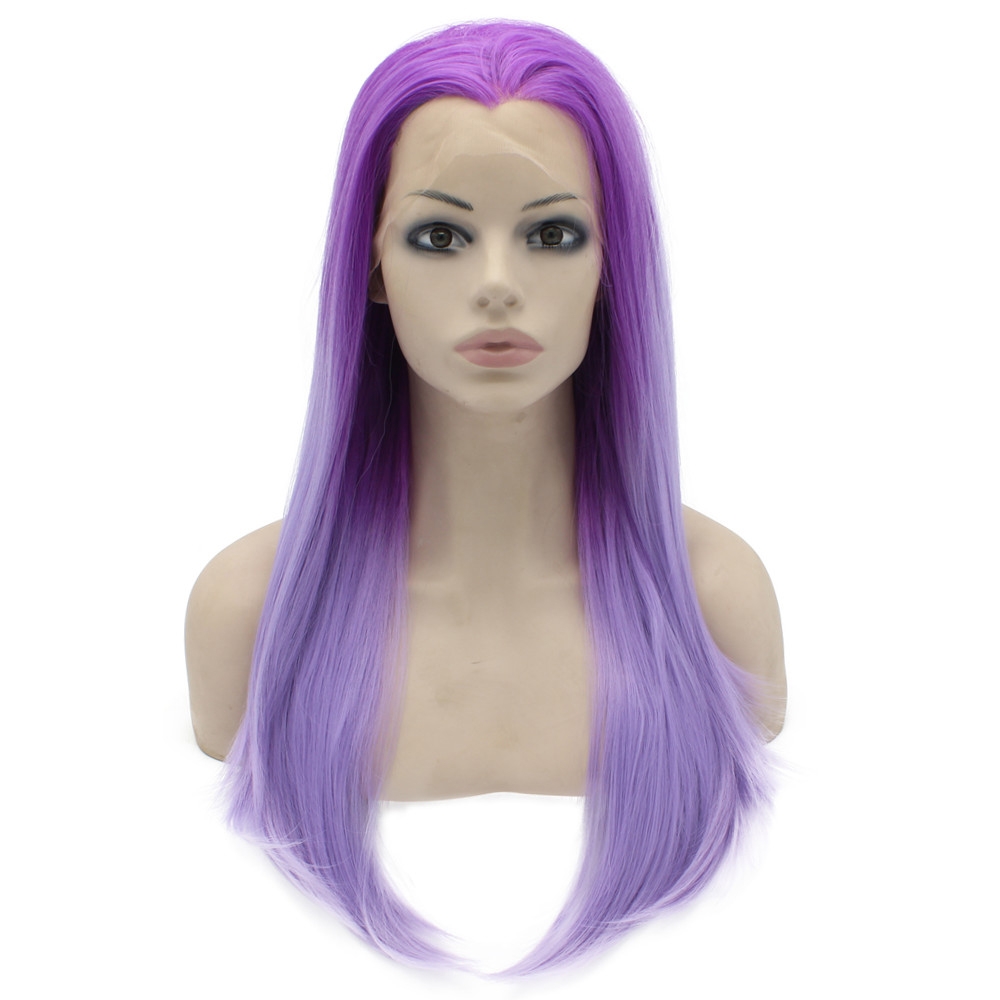 Long Straight Two Tone Ombre Purple Lace Front Synthetic Wig