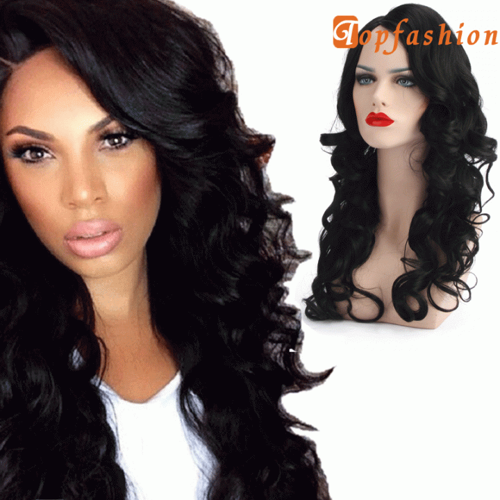 Topfashion Long Loose Wavy Wig Curly Full Front Natural Human Hair