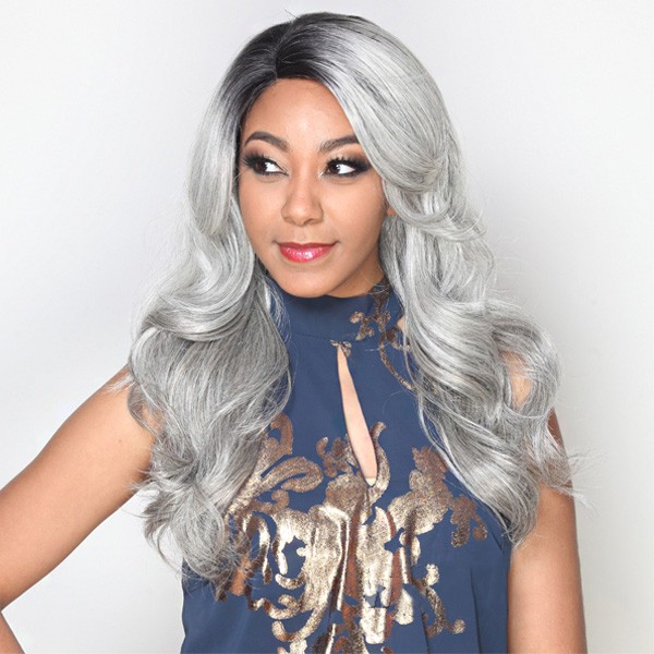 Ombre Grey Hair Wig Natural Wave Systhetic Wigs High Temperature