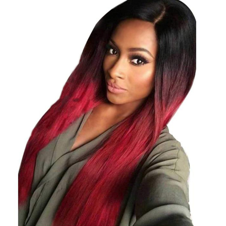 New Ladies Fashion Gradient Dyed Long Straight Hair Long Bangs Wig