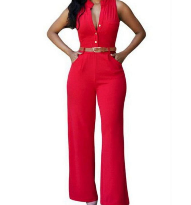 red long pants romper