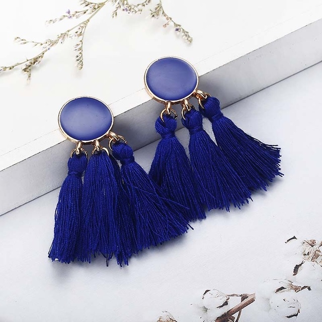 Tel Earrings For Women Vintage Round Long Drop Wedding Party Bridal Fringed Jewelry Gift Blue One Size Tel Earrings For Women Vintage Round Long Drop Wedding Party Bridal Fringed Jewelry Gift Blue One Size
