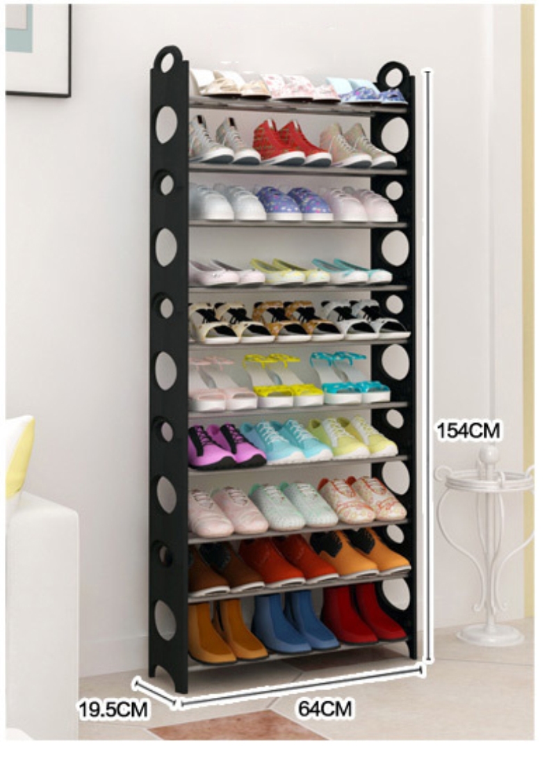 Shoe Rack 10 Tier Storage Organizing Home Organizer Holder Tower Wall Portable Black 65 154 19 5cm