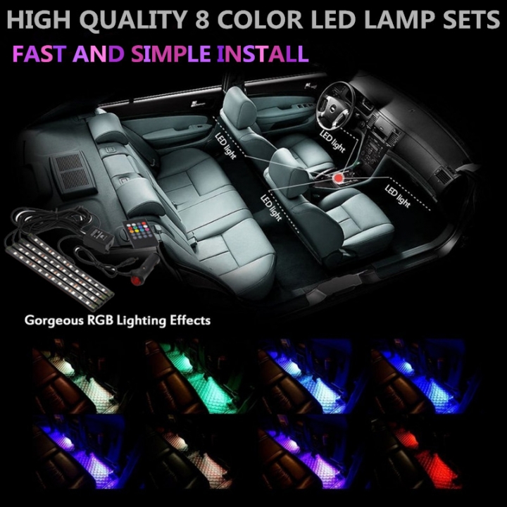 4 Pcs Set Multi Color Led Car Interior Lighting Kit Atmosphere Light Neon Lamp With Wireless Control 4 Pcs Set Multi Color Led Car Interior Lighting Kit Atmosphere Light Neon Lamp With Wireless Control