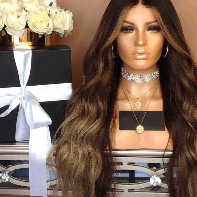 Women Gradually Brown Long Curly Hair Straight Hair Large Wave