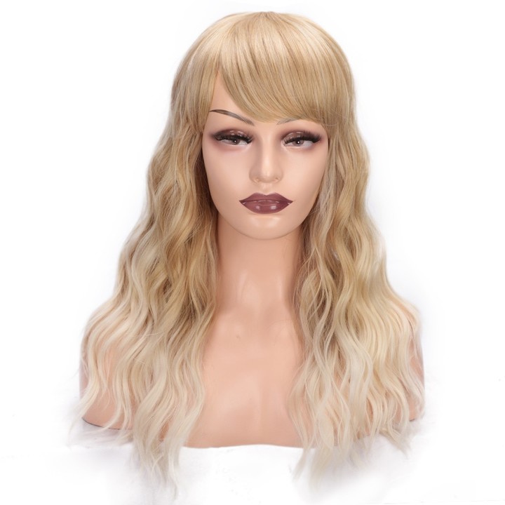 Ombre Blonde Long Wavy Wig With Bangs Two Tones Color Wigs For
