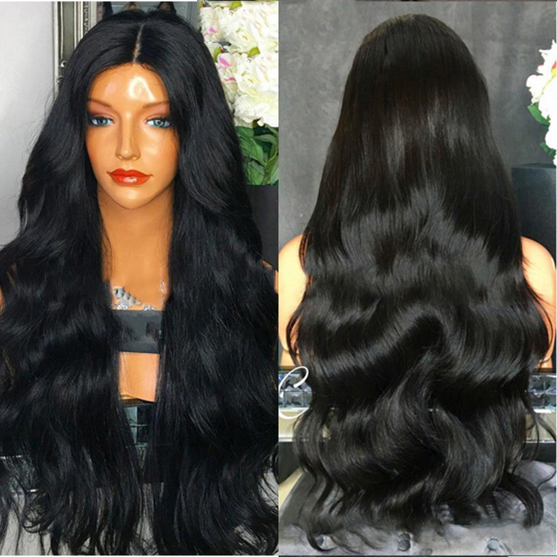 Gift Women Black Big Wave Long Curly Wig Hair Head Set Wholesale