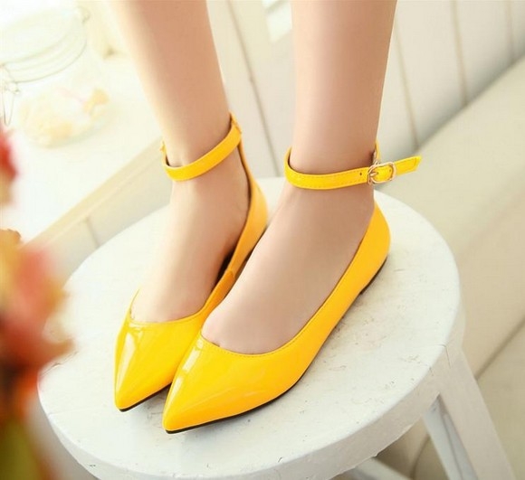 yellow ankle strap flats