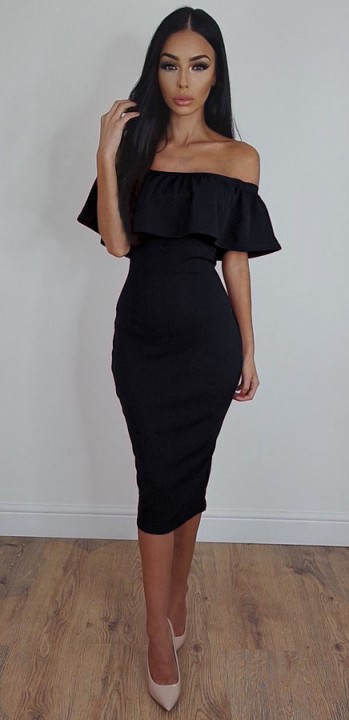 black tight off the shoulder dress