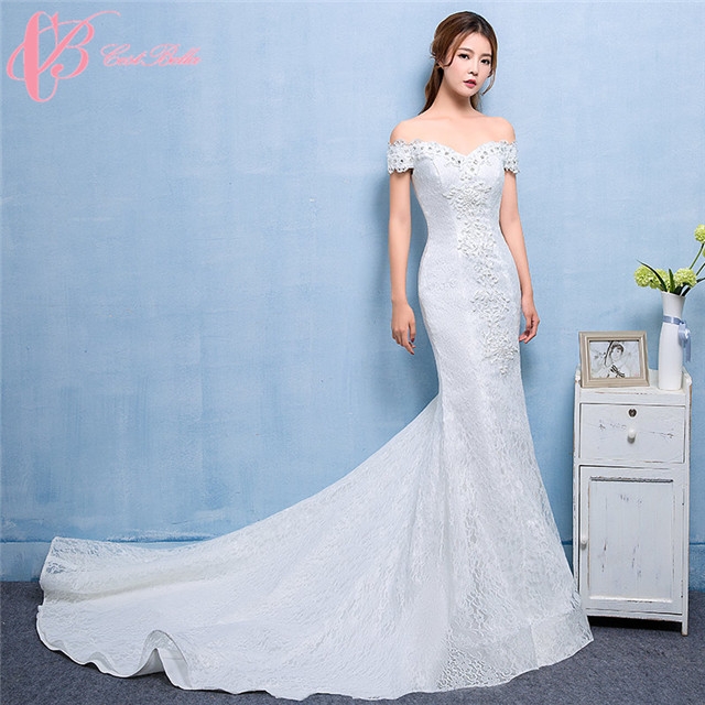 Cheap Trumpet Pure White Wedding Dresses Made In China Cestbella