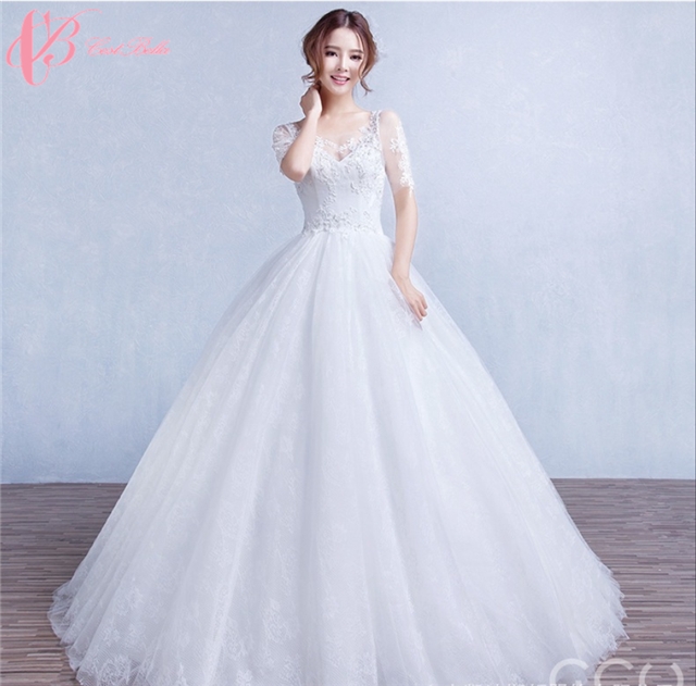 2017 Luxury Sexy Cinderella Long Sleeve Appliqued Puffy Wedding
