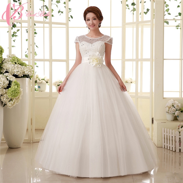 Cap Sleeve Lace Applique Cheap Puffy Ball Gown Floor Length Plus