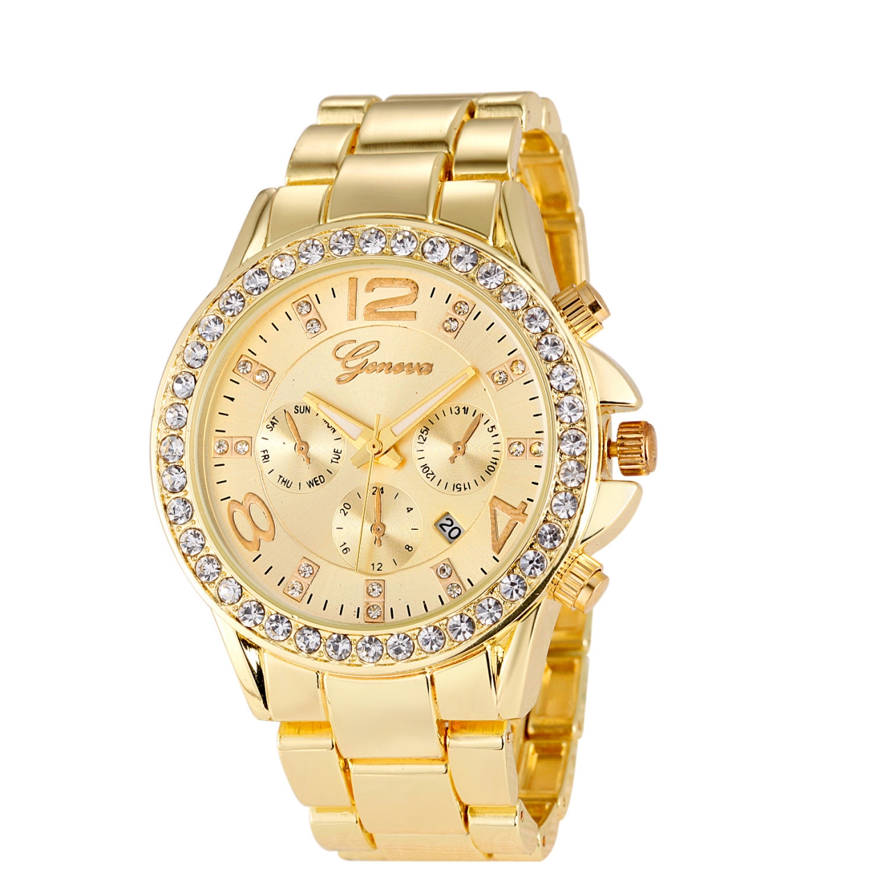 Three Eyes Men Watch Geneva Male Diamond Steel Strip Quartz Watches Gold Three Eyes Men Watch Geneva Male Diamond Steel Strip Quartz Watches Gold